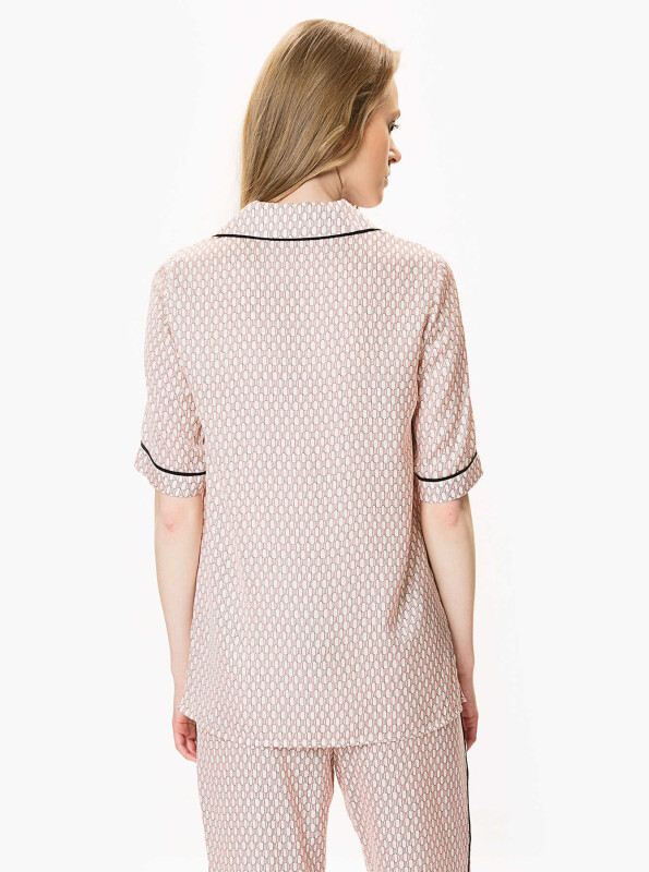 Siyah Detaylı Desenli Kadın Gömlek Orginal - 2