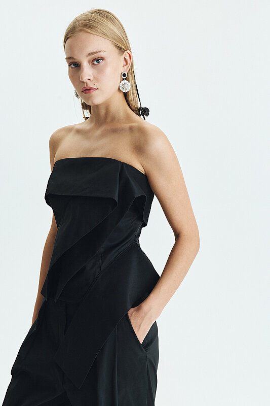 Straplez Drape Detaylı Asimetrik Büstiyer Siyah - 5