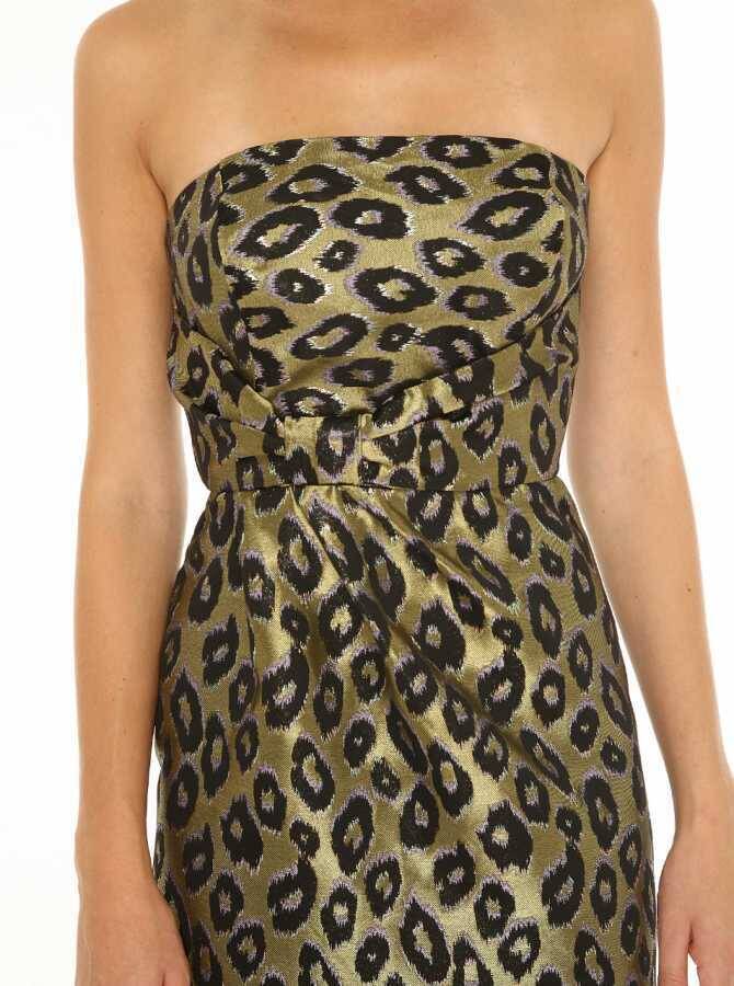  Straplez Gold Desenli Mini Elbise Orginal - 3