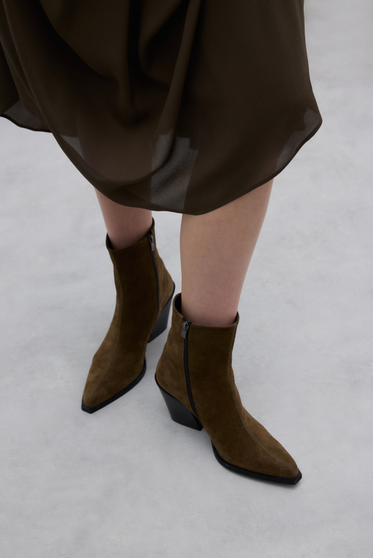 Süet Topuklu Yarım Bot Yağ Yeşili - 3