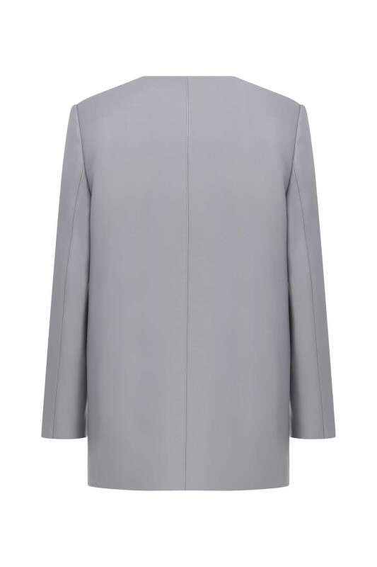  Suni Deri Kadın Ceket Gri - 5