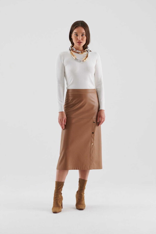  Suni Deri Midi Etek Camel - 1