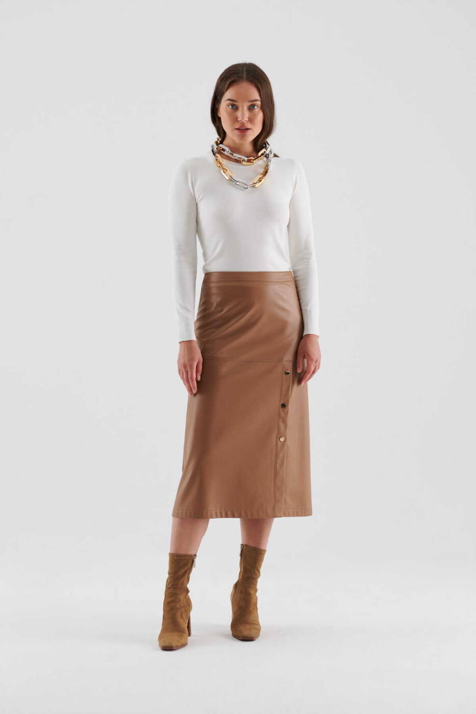  Suni Deri Midi Etek Camel - 1