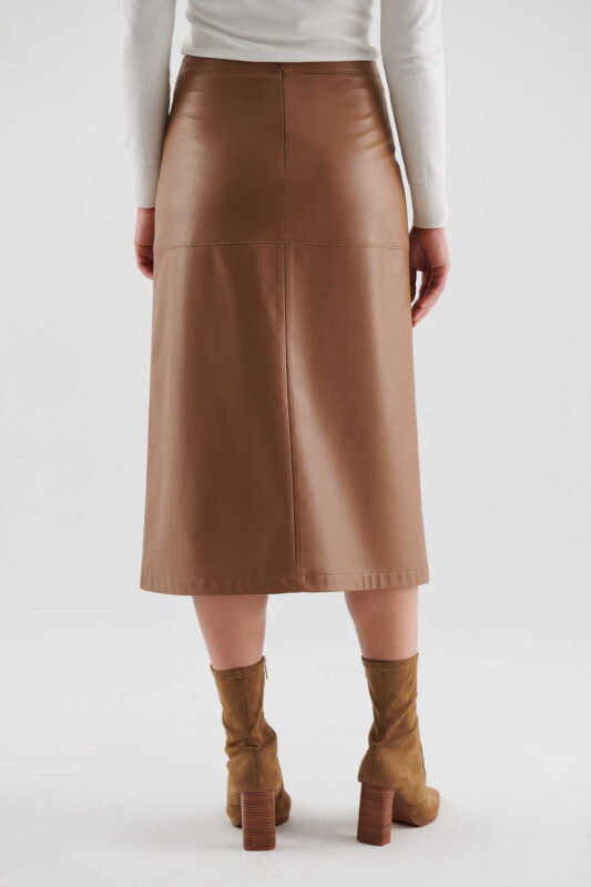  Suni Deri Midi Etek Camel - 2