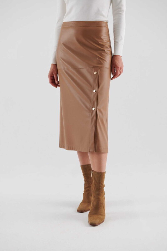  Suni Deri Midi Etek Camel - 3