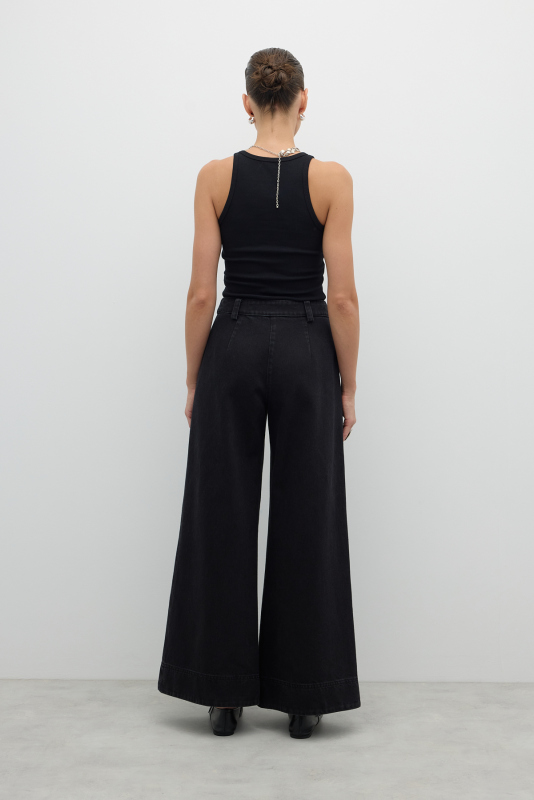 Süs Cepli Geniş Paça Denim Siyah - 2