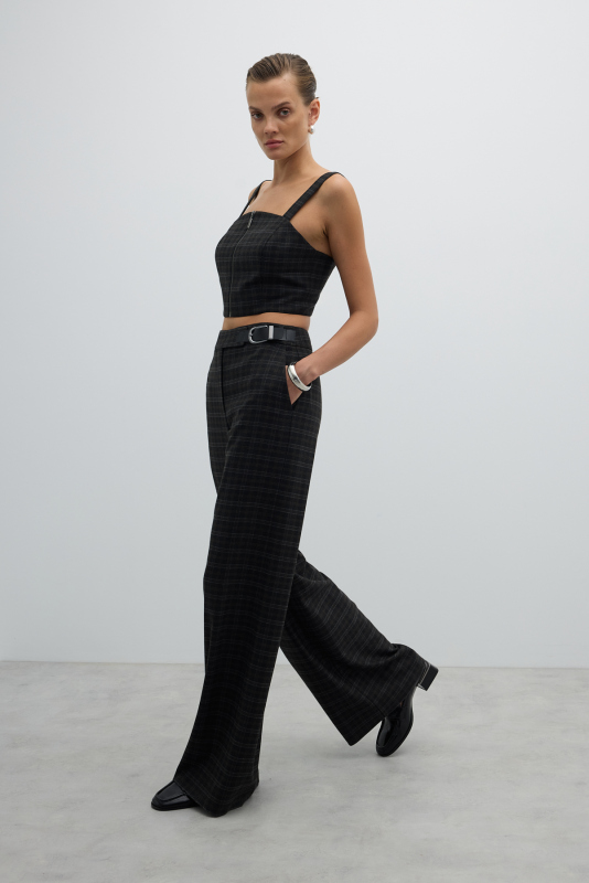 Süs Tokalı Geniş Paça Pantolon Antrasit - 6