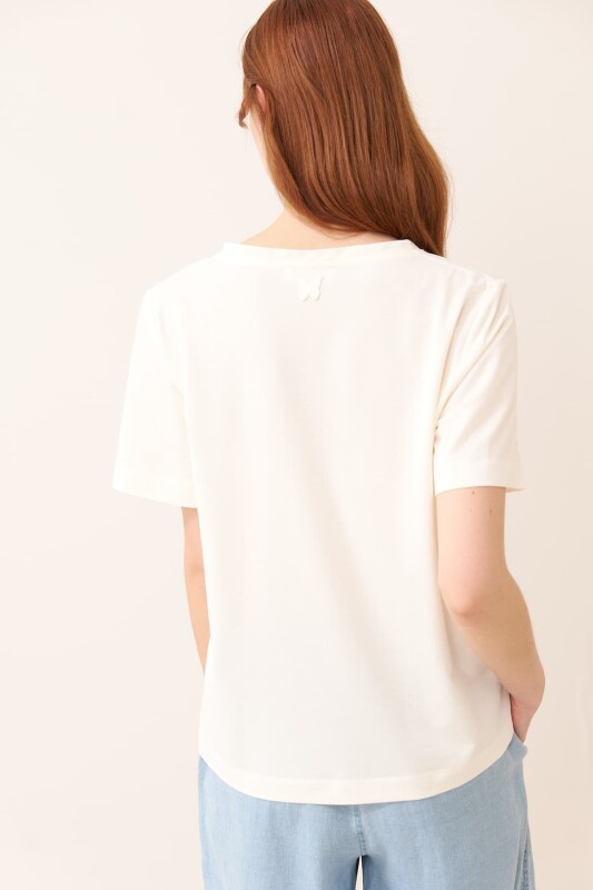 V Yaka T-shirt Ekru - 2