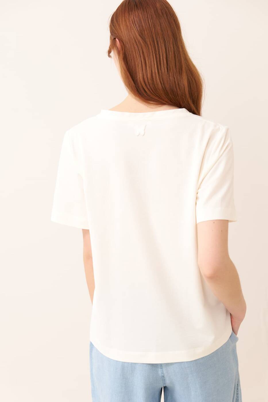 V Yaka T-shirt Ekru - 2