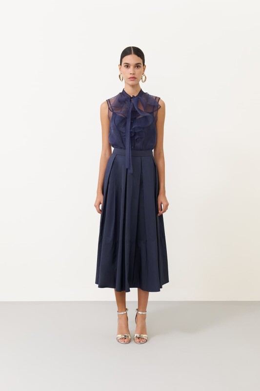 Tafta Midi Boy Etek Lacivert - 1