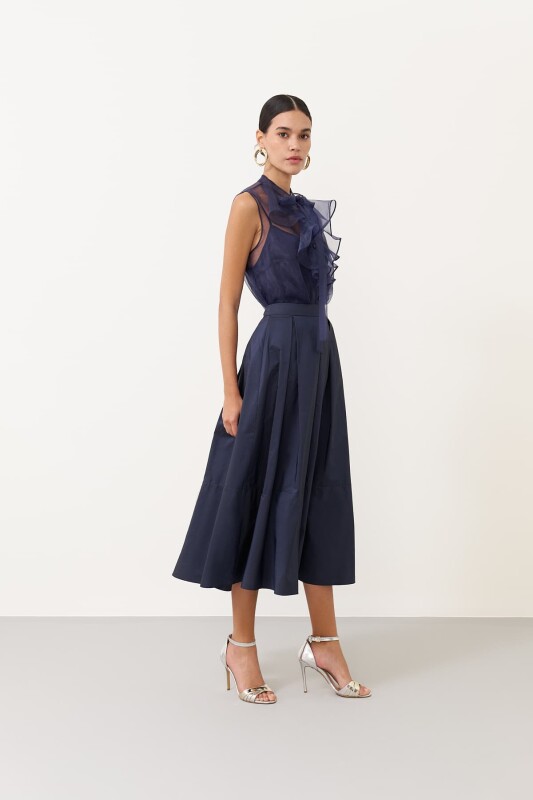 Tafta Midi Boy Etek Lacivert - 4