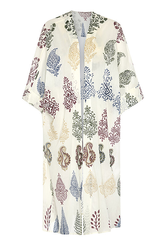 Taş Baskı Desenli Pamuk Kimono Standart Renk - 3