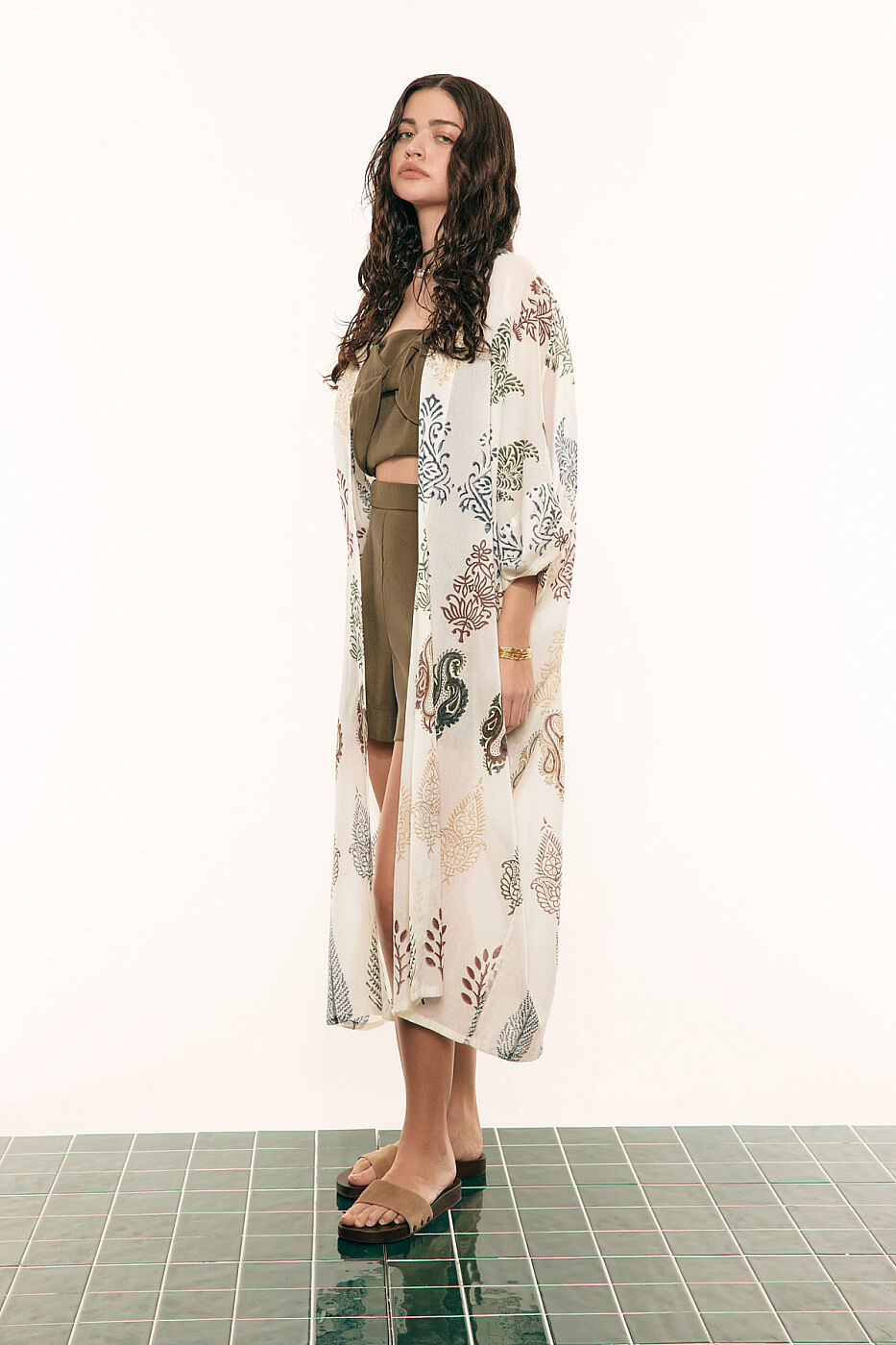 Taş Baskı Desenli Pamuk Kimono Standart Renk - 5