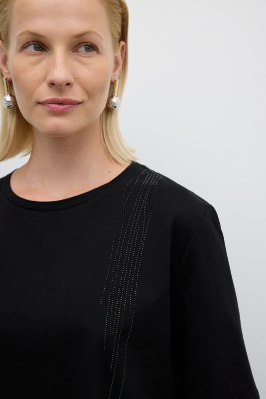 Taş Baskılı Bisiklet Yaka T-shirt Siyah - 4