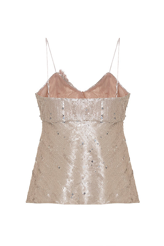 Taş İşlemeli Asimetrik Bluz Bej - 4