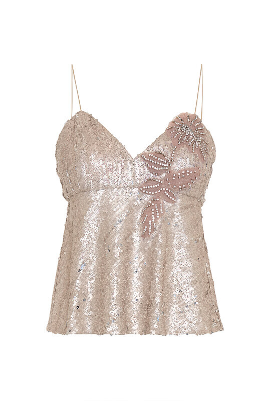 Taş İşlemeli Asimetrik Bluz Bej - 5