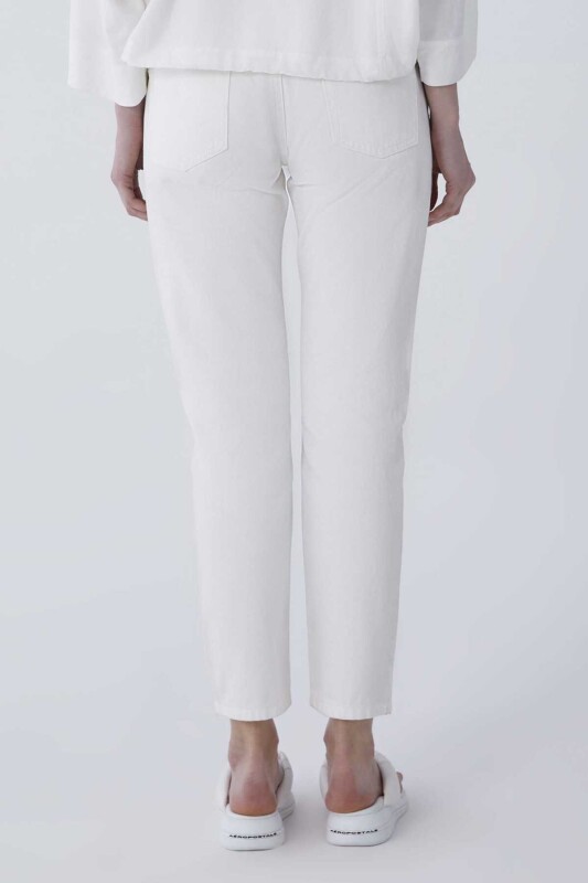 Taş İşlemi Denim Kadın Pantolon Beyaz - 2