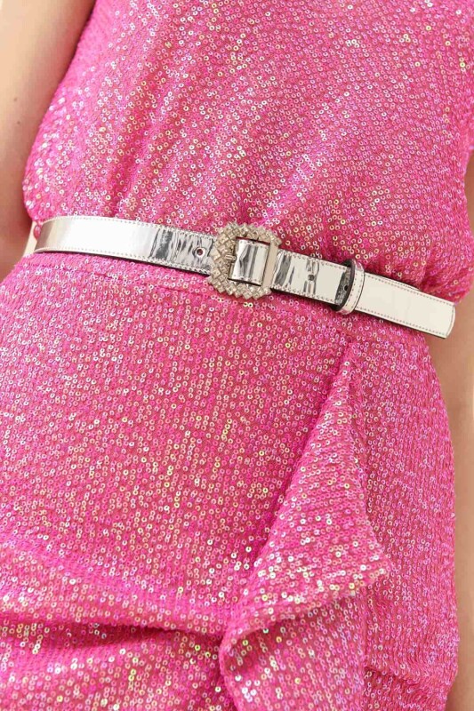 Belt With Sparkly-Stone Buckle Silver - Roman (1)
