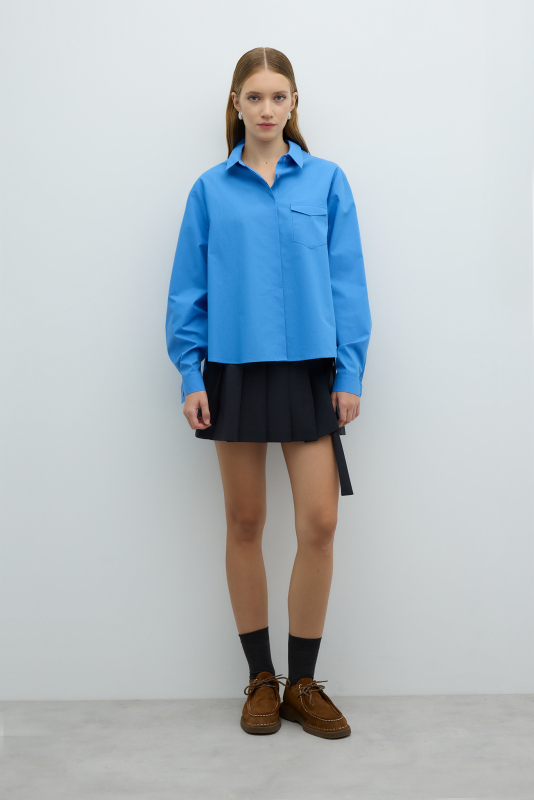 Tek Cepli Arkası Pileli Gömlek Mavi - 3