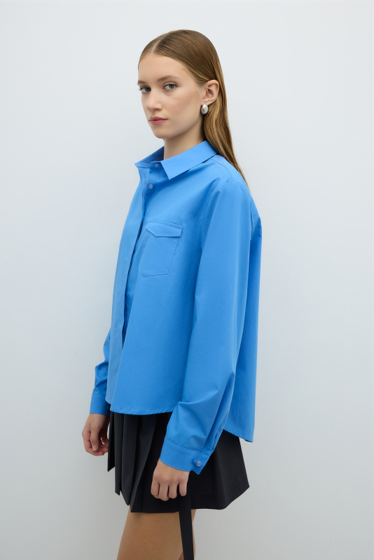 Tek Cepli Arkası Pileli Gömlek Mavi - 4