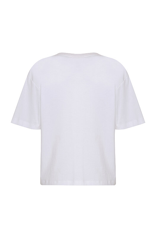 Tek Cepli Zincir Şeritli T-Shirt Beyaz - 4