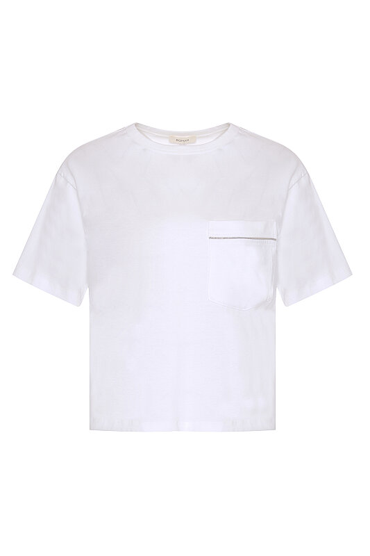 Tek Cepli Zincir Şeritli T-Shirt Beyaz - 3