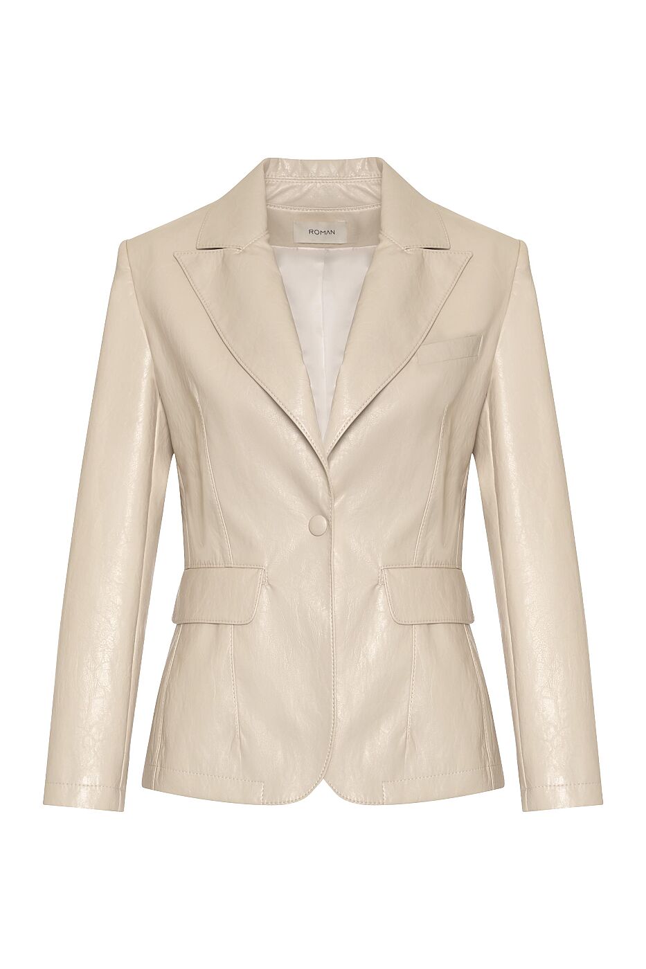 Tek Çıtçıtlı Deri Blazer Ceket Bej - 4