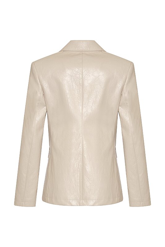 Tek Çıtçıtlı Deri Blazer Ceket Bej - 5