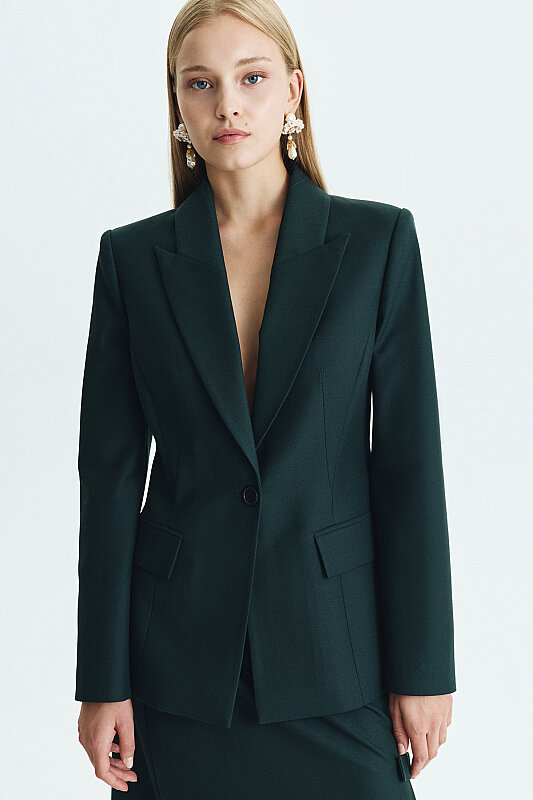 Tek Düğmeli Beli Oturtmalı Klasik Blazer Ceket Yeşil - 6