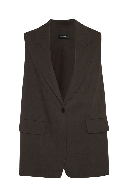 Tek Düğmeli Erkek Yaka Yelek Kahve - 6