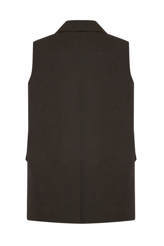 Tek Düğmeli Erkek Yaka Yelek Kahve - 7