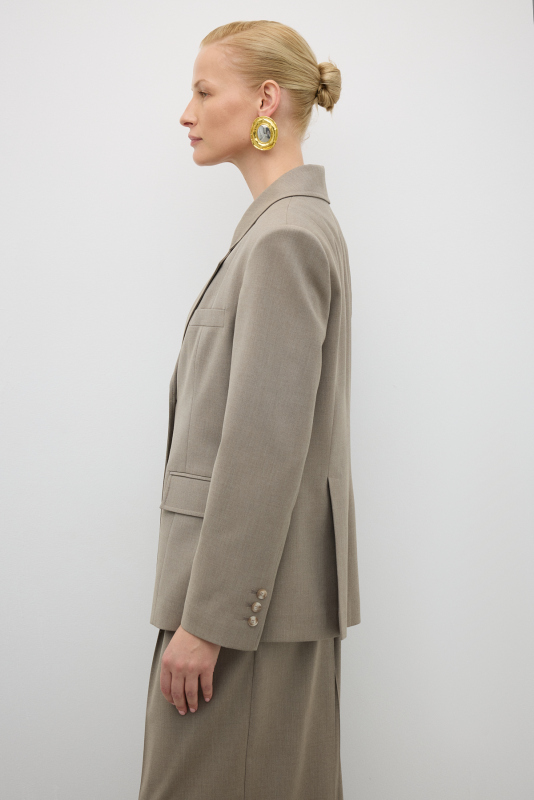 Tek Düğmeli Erkek Yaka Yün Karışımlı Ceket Kum Beji - 7