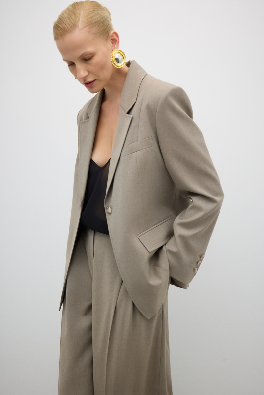 Tek Düğmeli Erkek Yaka Yün Karışımlı Ceket Kum Beji - 6