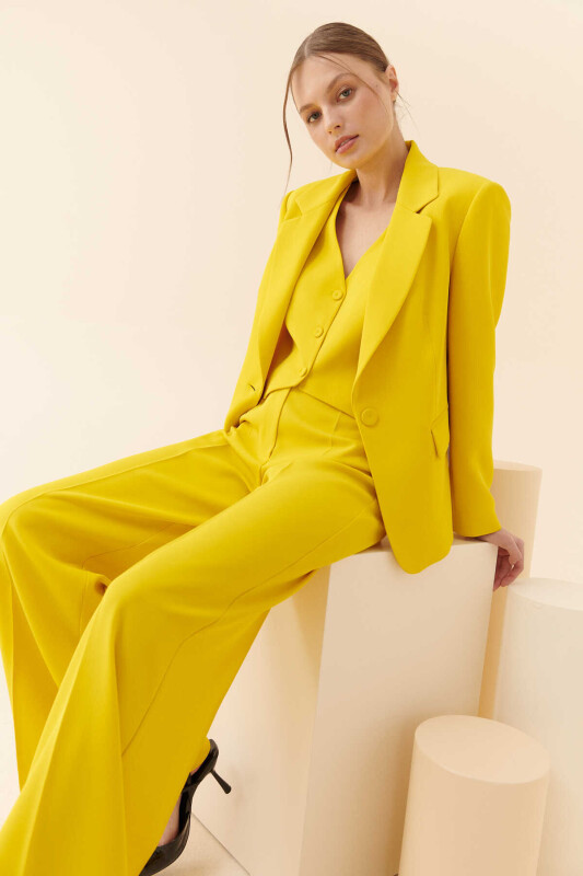  Tek Düğmeli Kadın Ceket Sarı - 3