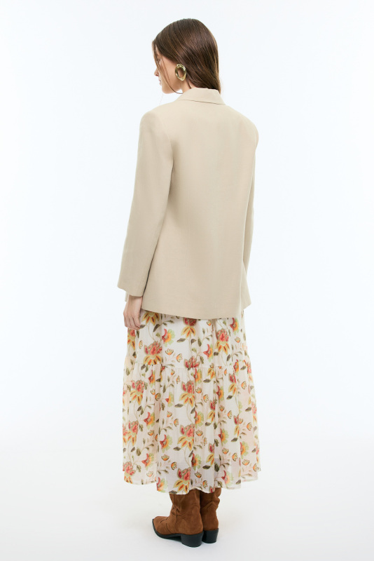 %100 Keten Tek Düğmeli Blazer Ceket Bej - Roman (1)