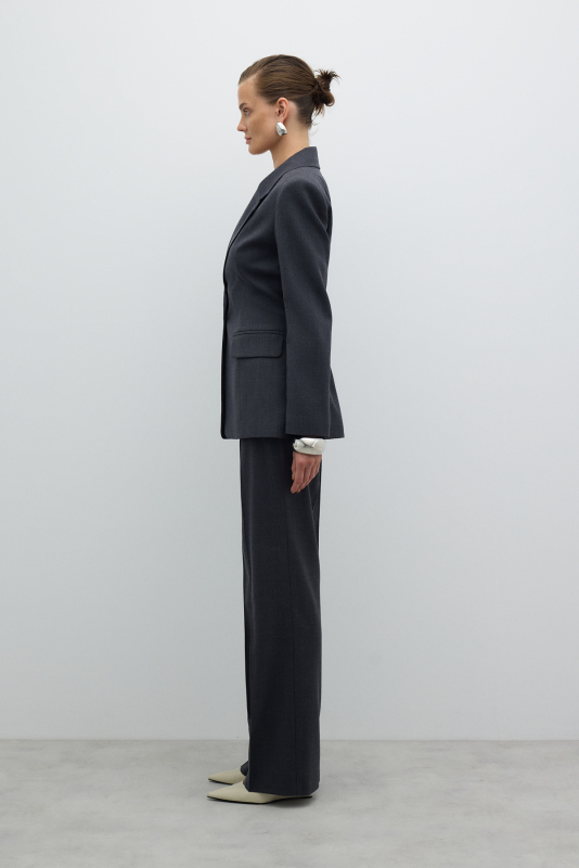 Tek Düğmeli Yün Blazer Ceket Koyu Gri - 6