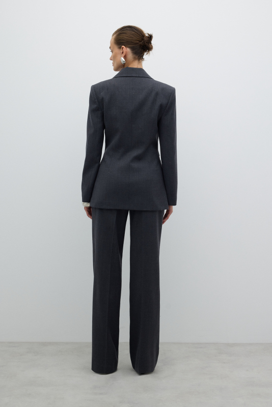 Tek Düğmeli Yün Blazer Ceket Koyu Gri - 2