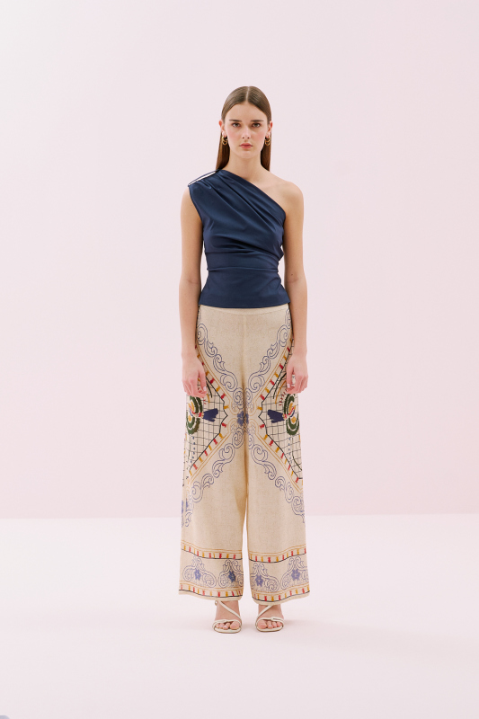 Tek Omuz Drapeli Bluz Lacivert - 3