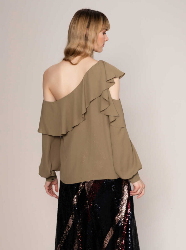 One Shoulder Ruffle Blouse Mink - Roman (1)