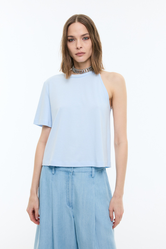 Tek Omuz T-shirt Mavi - Roman