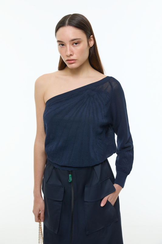 Tek Omuz Triko Bluz Lacivert - Roman