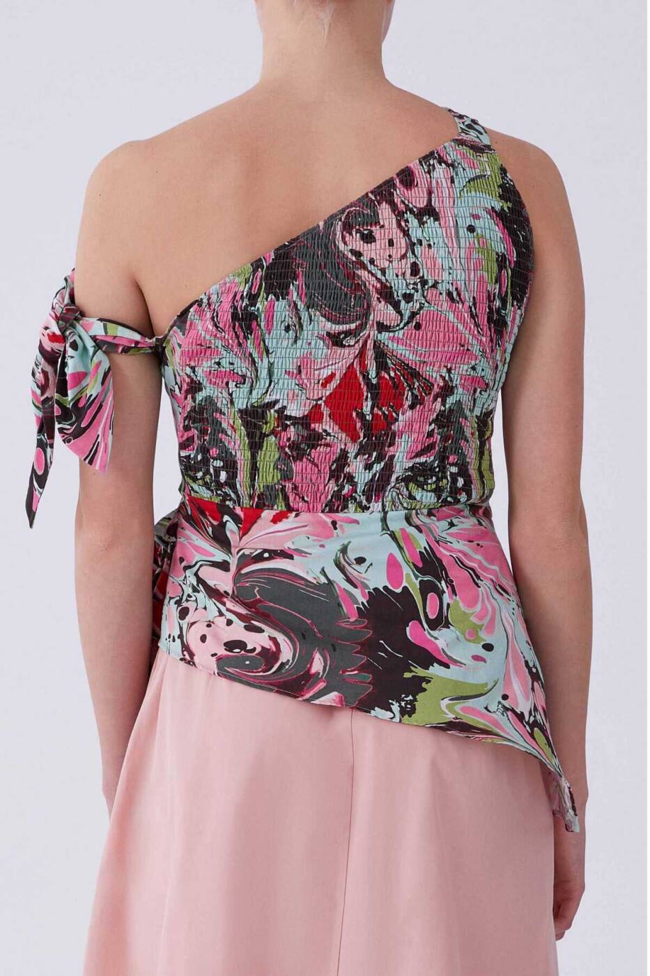 Tek Omuz Yanı Drapeli Floral Desen Bluz Standart Renk - 2