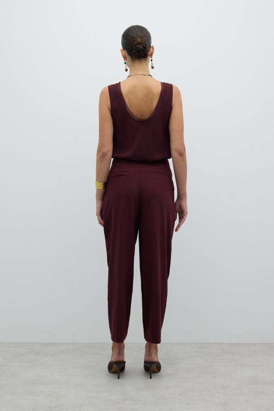 Tek Pileli Havuç Pantolon Bordo - 2