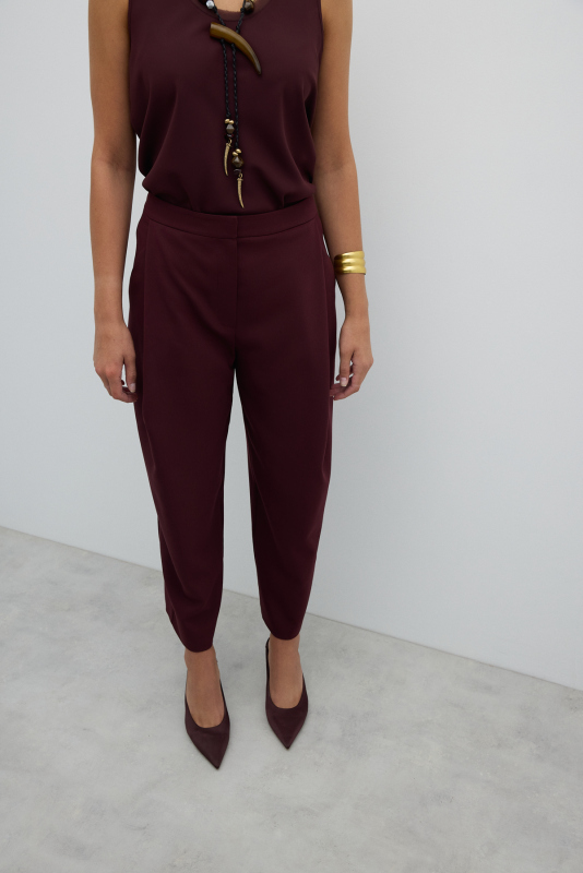 Tek Pileli Havuç Pantolon Bordo - 4