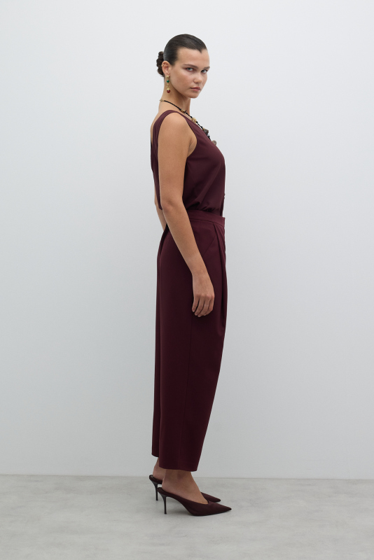 Tek Pileli Havuç Pantolon Bordo - 3