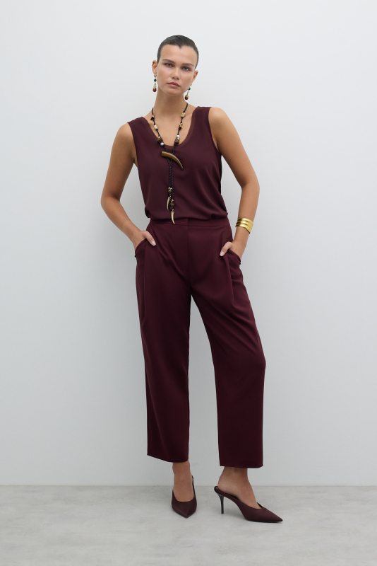 Tek Pileli Havuç Pantolon Bordo - 1