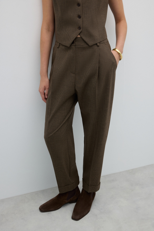 Tek Pilili Havuç Pantolon Kahve - 3