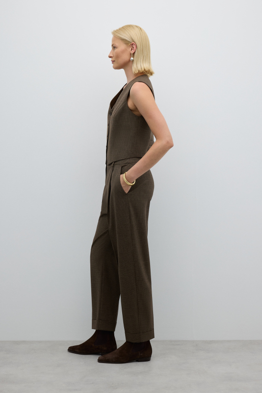 Tek Pilili Havuç Pantolon Kahve - 4