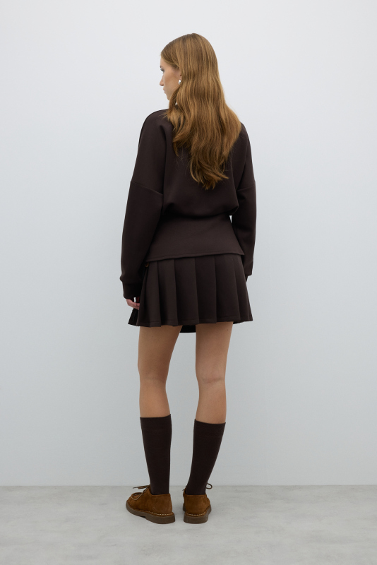 Tiktak ve Kordon Detaylı Beli Lastikli Sweatshirt Kahve - 3