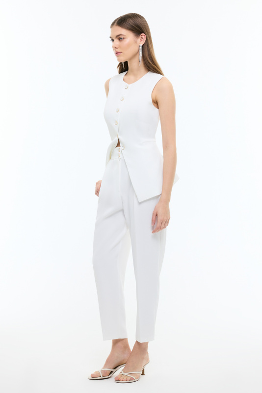 Toka Detaylı Cigarette Pantolon Beyaz - 3